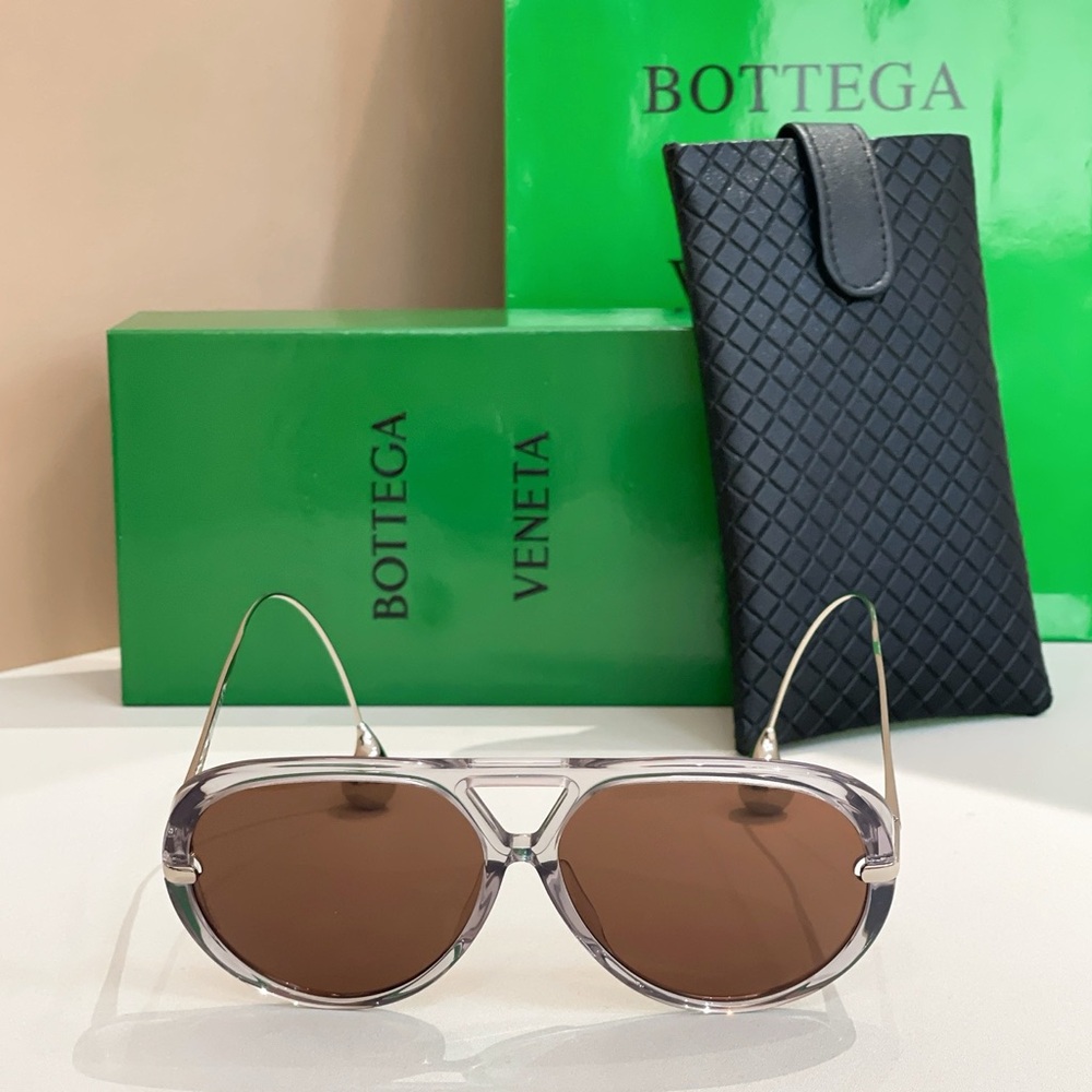 Bottega Veneta Silver and Brown Sunglasses